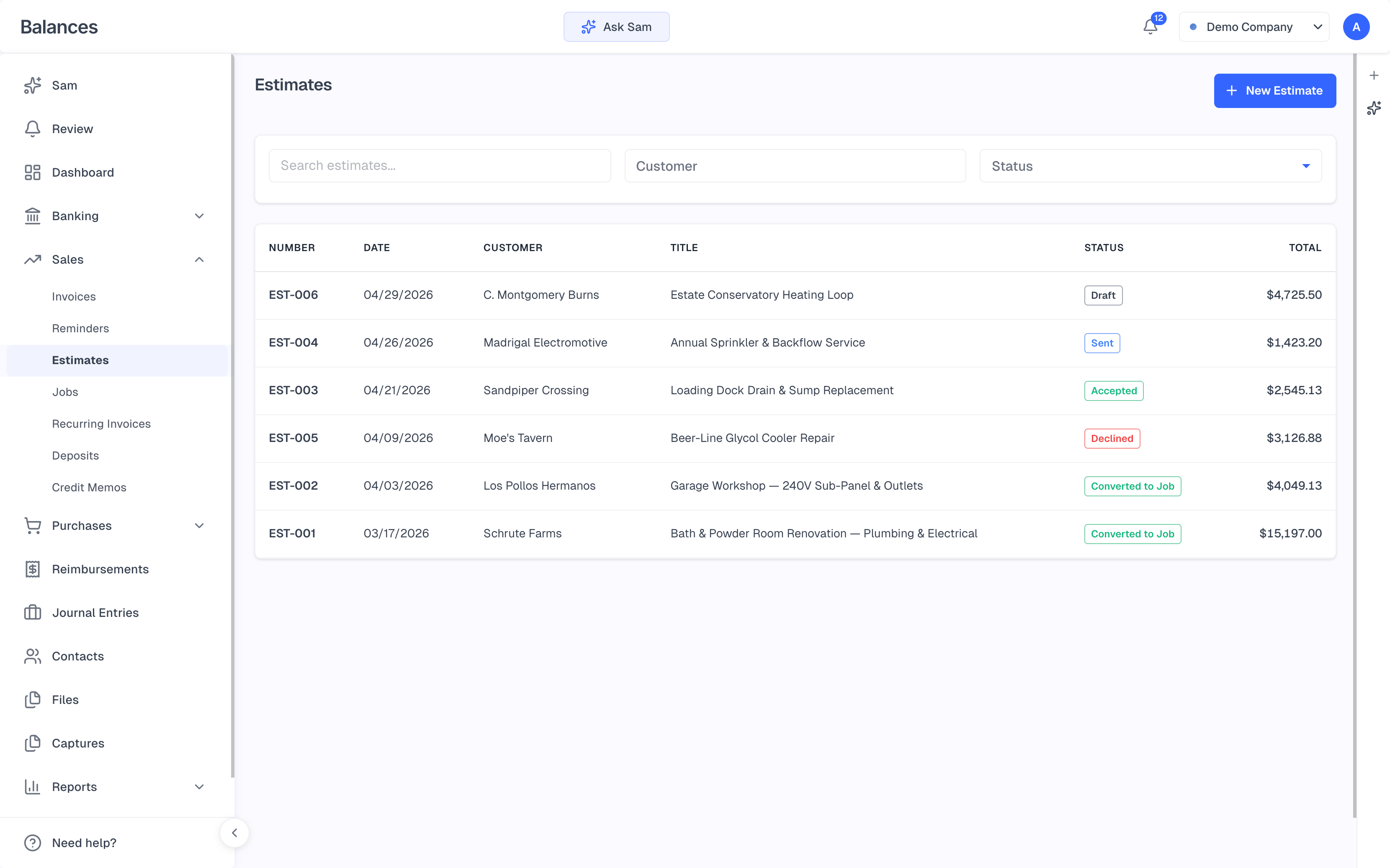 Estimates that turn into invoices in one click